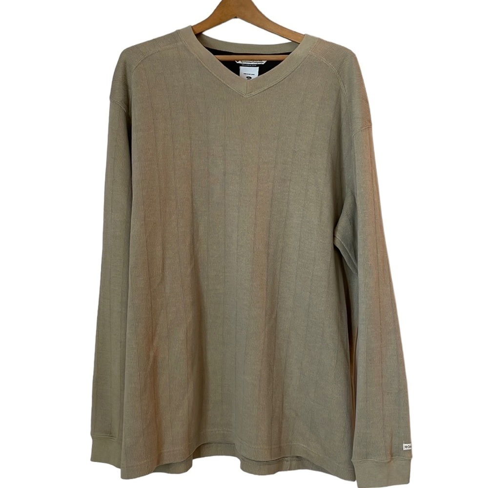 Columbia Sweater Men XL Tan V Neck Stretchy Columbia Tag on L Sleeve